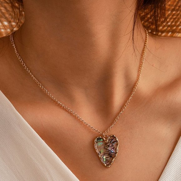 Jewelry - 3/$25 New Gold Heart Abalone Shell Necklace